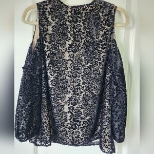 Alice + Olivia Hallie Cold Shoulder Velvet Top Devoré Burnout Black Halter Top